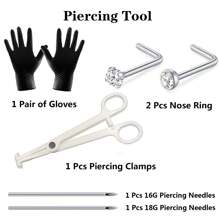 Nose Piercing Kit,2Pcs 20G Nose Rings Studs L Shape,2Pcs Stainless Steel Piercing Needles,1 Pair Gloves,1pc Piercing Clamp Piercing Kit For Women Men - Steel - View 11