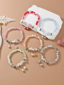 Set di 6 braccialetti con farfalle in cristallo e effetto sfumato screpolato, carini e adorabili, idea regalo per ragazze, realizzati a mano con differenze di colore per ogni lotto