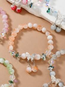 Set di 6 braccialetti con farfalle in cristallo e effetto sfumato screpolato, carini e adorabili, idea regalo per ragazze, realizzati a mano con differenze di colore per ogni lotto