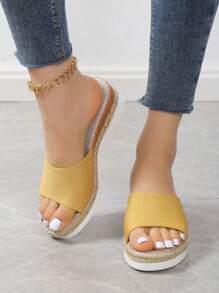 全新女士时尚休闲厚底凉鞋拖鞋，颜色丰富 - 黃色 - 查看 1