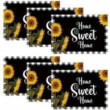 1pc/4pcs/6pcs Placemats Set, Buffalo Plaid Design Sunflower Print Dining Mats, Geometric Pattern Table Mat With Linen Heat-Resistant Placemat, Suitable For Outdoor, Home Gathering And Kitchen Dining Party - Multicolor - View 9