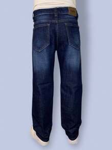 CHUEKITOS. Pantalón de mezclilla para niño corte vaquero, deslavado y con bigotes, con resorte ajustador en la cintura - Azul - Ver 2