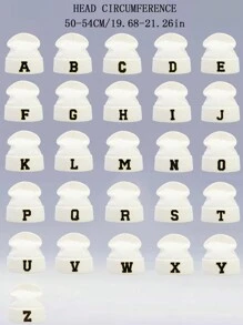 1 件儿童 26 字母针织帽，温暖、可爱、日常时尚、返校 - 白色 - 查看 3