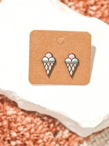 1 对可爱冰淇淋手绘复古木质耳钉，春夏时尚 - 冰淇淋 - 查看 1