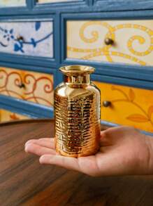 1 pieza Jarrón cerámico pequeño y delicado, color dorado, estilo moderno y lujoso, adecuado para decoración de mesa, boda, fiesta, hogar, oficina, hotel, regalos, decoración del hogar, vuelta al cole, decoración de habitación, suministros escolares, jarrón para flores, jarrón de vidrio