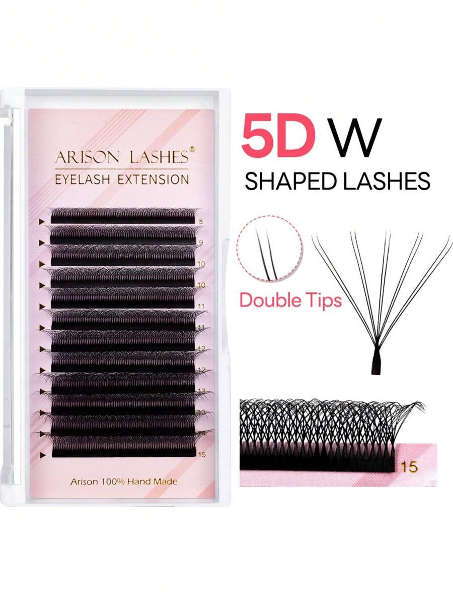 ARISON 12 排 D 卷曲双尖 4D W 形睫毛 C/D 8-15 毫米 YY 睫毛预制浓密睫毛延长超薄轻松嫁接延长批发