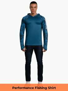 RIIIPO 春夏 RIIIIPO 男士 UPF 100+ 防晒衬衫，高性能钓鱼衬衫，主动排汗，速干，透气，四向拉伸，轻质，抗皱，加长袖，带帽户外运动防晒衣，可折叠防风绑腿，拇指孔，内置超细纤维镜头清洁剂，适用于海滩、划船、徒步旅行、狩猎、水上运动 - 水鴨藍 - 查看 10