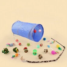 21 件猫玩具隧道老鼠形状球可折叠双通道猫咪玩耍隧道聊天逗猫帐篷猫咪皱褶隧道带滚球和躲猫猫洞可折叠猫通道老鼠用品宠物配件适用于猫咪仓鼠兔子和小动物便携式带逗猫棒小玩具配件颜色随机发货 - 彩色 - 查看 4