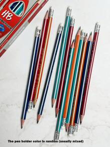 12 Bút chì kẻ sọc vàng đen đơn giản và cổ điển hàng ngày có tẩy, Giá đựng bút lục giác, Tay cầm thoải mái, Tư thế cầm bút được điều chỉnh, Bài viết của học sinh, Vẽ nghệ thuật, Bút chì phác thảo - Nhiều màu - Xem 10