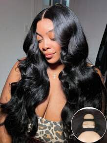 U Part Wig Hair Body Wave Glueless Wigs Yaki Synthetic Hair Clip In V-Part Wigs Beginner Friendly No-Sew In No Glue Upgrade U Part Hair Wig 180% Density Natural Color Wigs 28 Inch - Natural Black - View 8