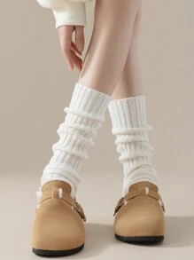3 đôi tất chân cao đến đầu gối dệt kim màu trơn, tất chân ấm áp cho phụ nữ, thích hợp cho mùa thu/đông - Nhiều màu - Xem 4