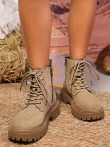 Vintage Stil Herbst/Winter Neue Chic Britische Seitlicher Reißverschluss Damen Knöchel Stiefel, Schnür-Reitstiefel bis zur Wade