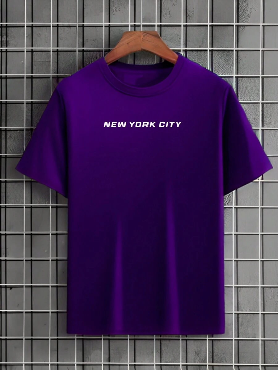 Men's New York City Printed T-Shirt Imported Casual Cotton Tshirt - Màu tím - Xem 1