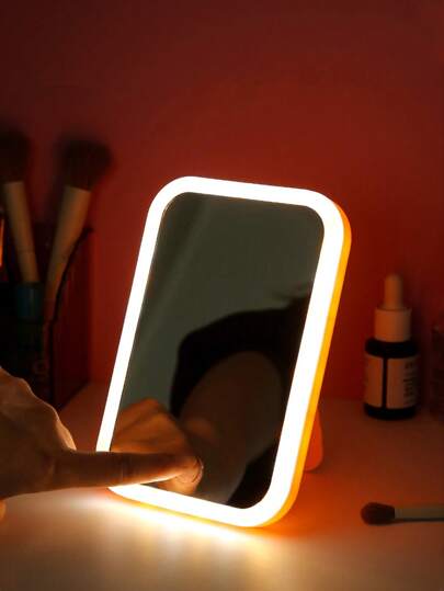Led Makeup Mirror With Touch Screen, 3 Light Modes, Portable Stand And Foldable Compact Mirror ,Lighted Travel Makeup Mirror,  Vanity Cosmetic Mirror With Lights, Rechargeable 1500mAh Battery, 3- Color Light Modes Dimming LED Light Up Mirror , Travel Accessories For Makeup