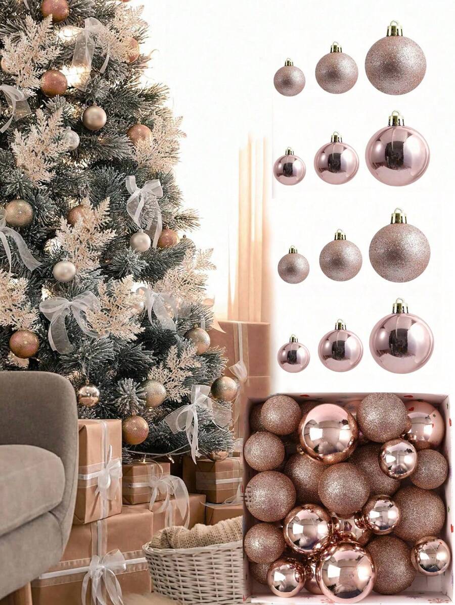 28 chiếc-Đồ trang trí cây thông Noel dạng bóng mờ, Vật dụng trang trí cửa sổ, Bộ hộp quà tặng mặt dây chuyền hình bóng trang trí Giáng sinh, Bố cục cửa sổ trung tâm mua sắm, Khách sạn, Gói đồ trang trí cây thông Noel, Trang trí tiệc Giáng sinh - Hoa hồng vàng - Xem 1