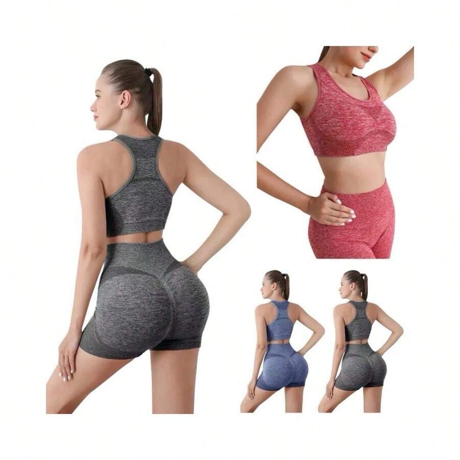 2 Piece Set Women's Bra Top With Padded Shorts Gym Fitness High Waist Butt Lift Push Up - Màu ngẫu nhiên - Xem 1