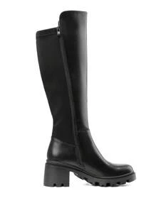 Women's Solid Color Knee High Boots Platform Round Toe Stretch Boots Comfortable Fashionable Casual Riding Boots For Fall/Winter - màu đen - Xem 7