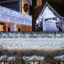 LED Icicle String Lights, Christmas Icicle Lights 16.4FT 216 LEDs Window Curtain Starry Fairy Lights 8 Modes For Wedding Party Bedroom Garden Patio Outdoor Indoor - Clear White - View 8
