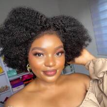 13x4 Lace Frontal Afro Kinky Curly Human Hair Wig With 4C Edges 180% Density Mongolian Curly Human Hair Wigs For Women 8-18 Inches Pre Plucked With Baby Hair Human Hair Wig - Black - View 7