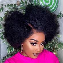 13x4 Lace Frontal Afro Kinky Curly Human Hair Wig With 4C Edges 180% Density Mongolian Curly Human Hair Wigs For Women 8-18 Inches Pre Plucked With Baby Hair Human Hair Wig - Black - View 6