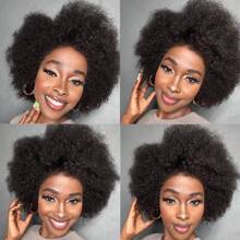 13x4 Lace Frontal Afro Kinky Curly Human Hair Wig With 4C Edges 180% Density Mongolian Curly Human Hair Wigs For Women 8-18 Inches Pre Plucked With Baby Hair Human Hair Wig - Black - View 8