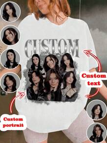 超大号衬衫，送给女友/妻子的礼物，情人节礼物，定制女式T恤 - 添加您自己的文字和图片（家庭照片/自拍/宠物照片/朋友照片/派对照片）来设计您专属的个性化印花T恤，适合印制宝宝/情侣/家庭/宠物照片，周年纪念礼物，情人节礼物，圣诞节礼物，感恩节礼物，新年礼物，适合度假、装饰、狗狗图案、独特、定制，是送给她、家人、朋友、粉红女孩的理想礼物，适合节日、度假、周年纪念，定制女式上衣，秋季新款女装，圣诞派对指南 - 白色 - 查看 1