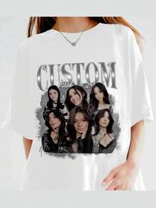 超大号衬衫，送给女友/妻子的礼物，情人节礼物，定制女式T恤 - 添加您自己的文字和图片（家庭照片/自拍/宠物照片/朋友照片/派对照片）来设计您专属的个性化印花T恤，适合印制宝宝/情侣/家庭/宠物照片，周年纪念礼物，情人节礼物，圣诞节礼物，感恩节礼物，新年礼物，适合度假、装饰、狗狗图案、独特、定制，是送给她、家人、朋友、粉红女孩的理想礼物，适合节日、度假、周年纪念，定制女式上衣，秋季新款女装，圣诞派对指南 - 白色 - 查看 2