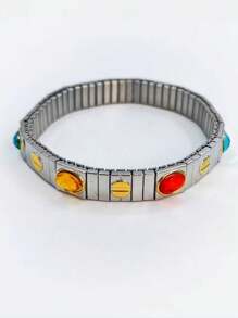 1pc High-Quality Stainless Steel Heart Rhinestone Mix Bracelet, Suitable For Women Daily Wear & Dating Gift Valentines