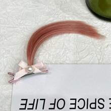 1PC Tóc giả búi không gian cho bé gái, kẹp tóc mini hình móng vuốt trong tóc giả búi rối & tai mèo, phụ kiện tóc giả đính ngọc trai giả, tóc giả búi cao cho bé gái - Nhiều màu - Xem 1