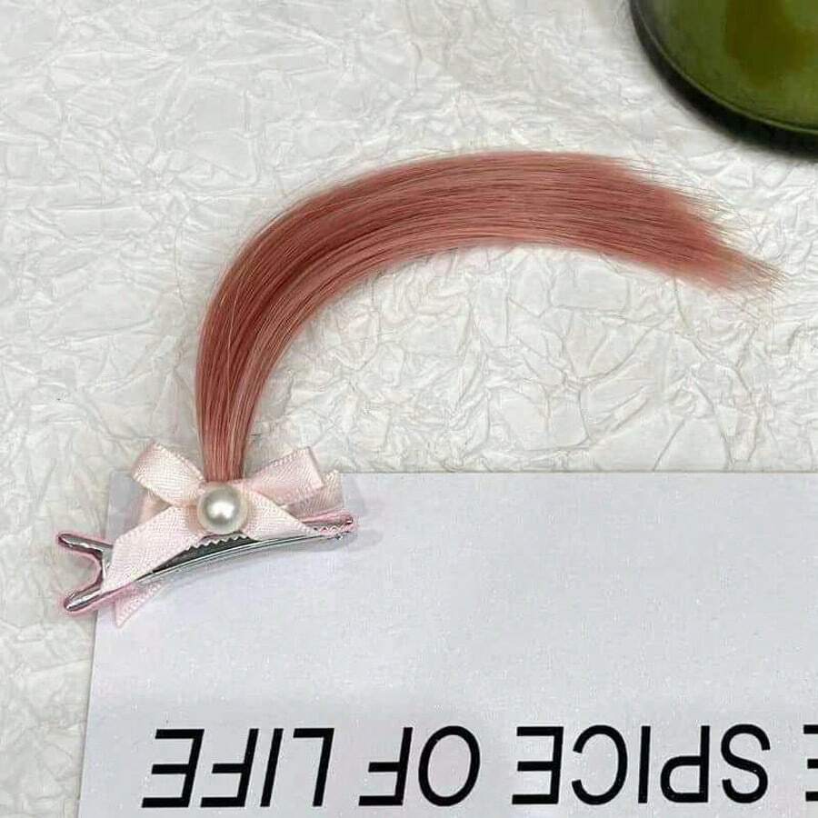 1PC Tóc giả búi không gian cho bé gái, kẹp tóc mini hình móng vuốt trong tóc giả búi rối & tai mèo, phụ kiện tóc giả đính ngọc trai giả, tóc giả búi cao cho bé gái - Nhiều màu - Xem 1