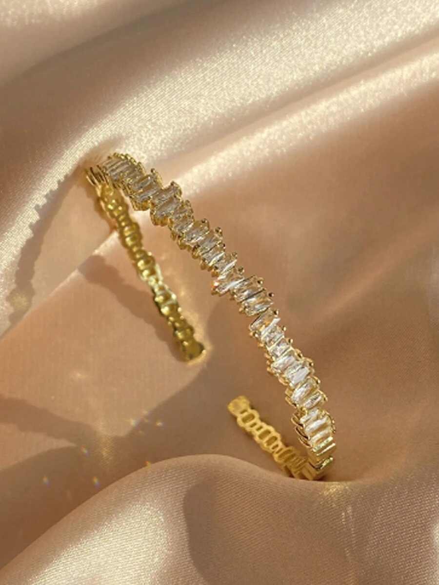 1 件几何不对称梯形锆石星形手链，简约优雅时尚女性珠宝设计 - 金色 - 查看 1