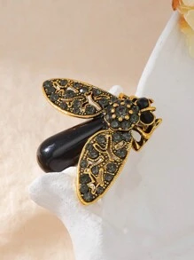 1 件简约优雅蜜蜂胸针高端复古时尚锆石镶嵌仿动物巴洛克设计工艺女士优雅小胸花胸针宴会派对日常佩戴配套配饰 - 金色 - 查看 2