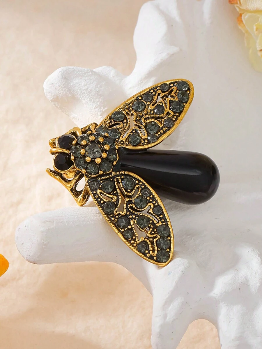 1 件简约优雅蜜蜂胸针高端复古时尚锆石镶嵌仿动物巴洛克设计工艺女士优雅小胸花胸针宴会派对日常佩戴配套配饰 - 金色 - 查看 1