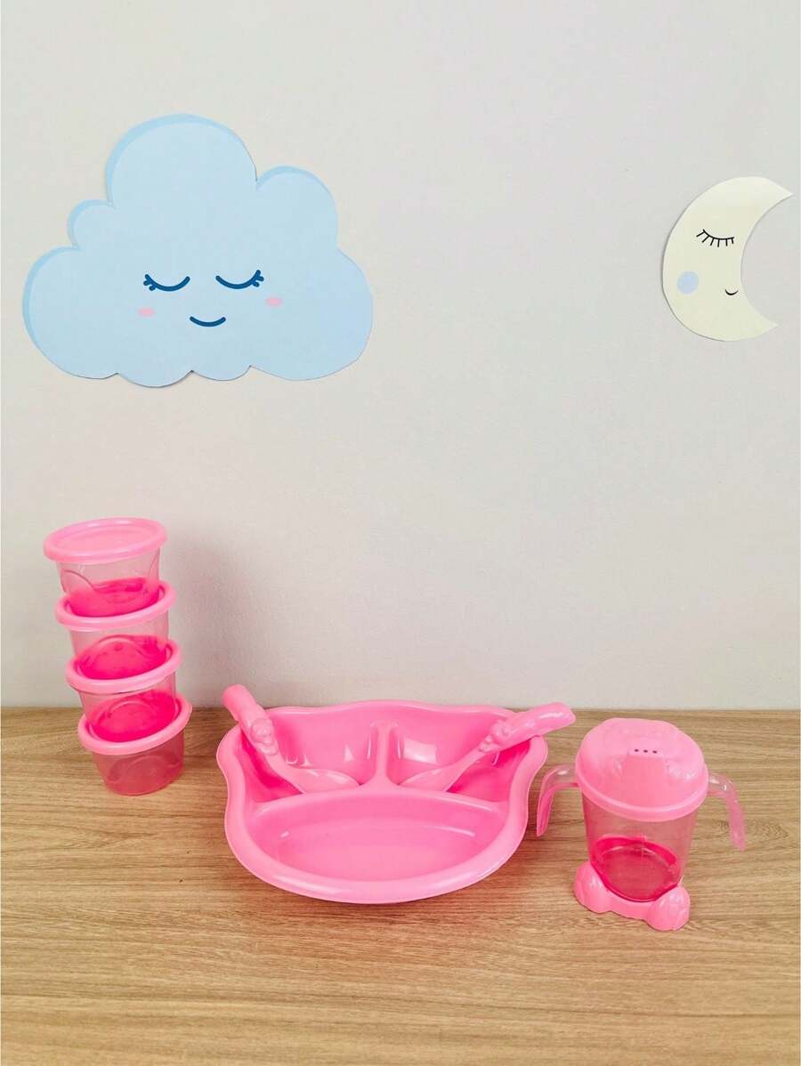 8-Piece Food Introduction Kit: Plate With Dividers + Cup + 2 Spoons + 4 Feeding Containers - 淺粉色 - 查看 1