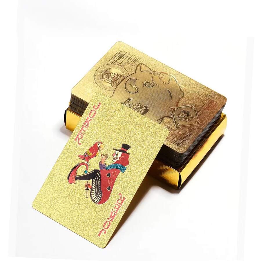 1 Set Modern Gold & Black Foil Playing Cards, Waterproof Plastic Cards With High Legibility Markings, Handmade, Includes Plastic Card Box, Suitable For Adult Use - 52 Card Deck - Multicolor - View 1