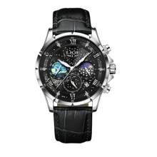 LIGE Casual Men's Three-Eye Quartz Watch Waterproof Luminous Electronic Moon Phase Multifunctional Calendar Watch Gift-Giving Choice