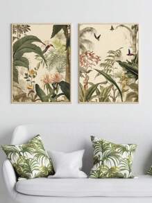 波西米亚植物 3 件套 - 防水无框架，花卉设计，经典现代风格，适合夏季室内和室外使用，非常适合浴室、酒吧、咖啡厅、用餐区和工作区 - 彩色 - 查看 8