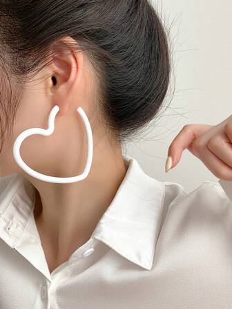 1 对经典复古夸张心形环状耳环情人节、妈妈、母亲、母亲节、礼物