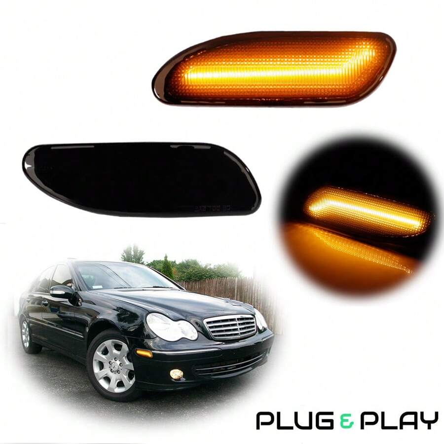2pcs Smoked/Clear LED Amber/White Side Marker Light For Mercedes Benz W203 C-Class C200 300 2001-2007 - Ánh sáng hổ phách ống kính hun khói - Xem 1
