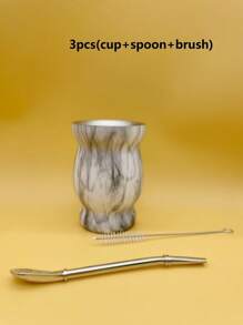 1 bộ, 8OZ, Cốc đựng trà Yerba Mate hai lớp bằng thép không gỉ, Cốc cà phê kèm thìa ống hút Mate & Cọ rửa, Cách nhiệt chống bỏng, Dễ vệ sinh, Lý tưởng cho người yêu thích trà Mate truyền thống (Hạt đá cẩm thạch/Hồng/Xám/Xanh lá cây nhạt) Quay lại trường - nhiều màu - Xem 14