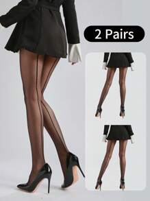 Elegant Sheer Vintage Double Seam Pattern Pantyhose, Thermal Stretch Slim Pantyhose, Shrimp Line Black Hose, See-Through Pantyhose, Sheer Mesh Pantyhose, Women's Elegant Striped Pantyhose, Women's Socks And Stockings