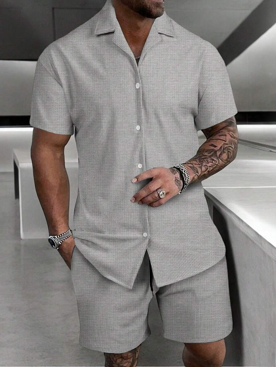 Men's Comfortable Fashion Polo Shirt - 灰色 - 查看 1
