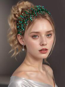 1 件复古绿水晶新娘头带，独特小众头饰配饰 HP799 - 綠色 - 查看 4