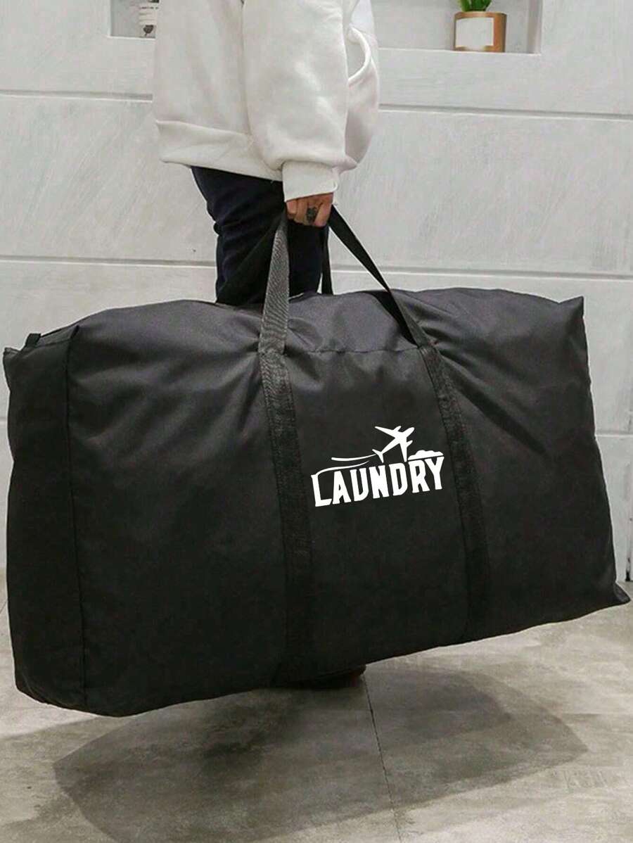 1/2件装可折叠旅行包，男女通用便携手提包，大容量，洗衣图案，多功能旅行配件，牛津布行李袋，打包袋，搬家收纳袋，适用于宿舍、出租房、学校宿舍，防潮防尘衣物床上用品收纳袋，返校用品包，学习用品包 - 黑色 - 查看 1