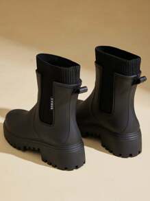 Women's Fashion Elastic Ankle Mid-Calf Rain Boots, Chelsea Style Waterproof Non-Slip Durable Rain Boots For Commuting And Camping - Black - View 8