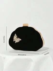 Túi cầm tay buổi tối đính đá hình bướm thời trang tối giản cho nữ, Túi xách dự tiệc cưới lãng mạn, Dịp trang trọng, Ví nhung dự tiệc trang trọng có dây xích Valentine - màu đen - Xem 7