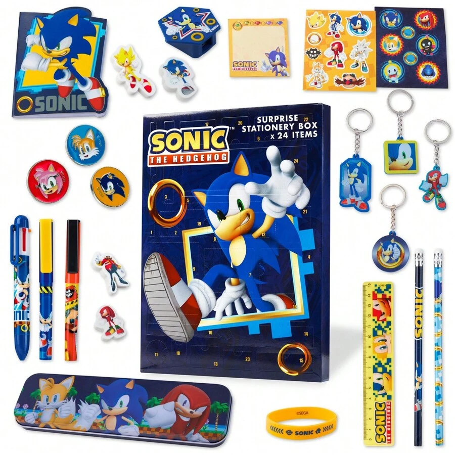 SONIC THE HEDGEHOG Advent Calendar 2025 Stationery Accessories Shadow Gamer Christmas Countdown Keyring Pens Stickers Badges - Green - View 1