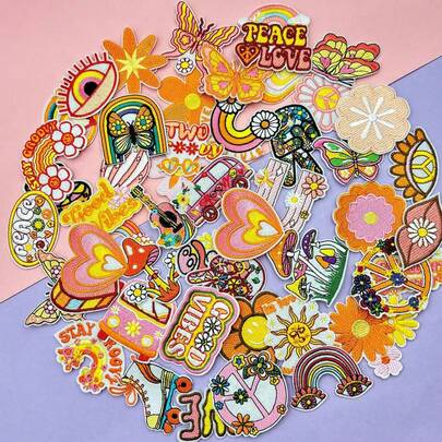 10/20pcs/Set Peace Pattern Cloth Patches, Assorted Colors, Suitable For Clothing, Bags, Shoes, Hats, Scrapbooking, Can Be Ironed Or Sewn