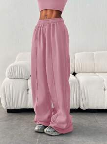 Women's Casual Loose Plain Color Elastic Waist Sweatpants With Pockets - Hồng - Xem 6