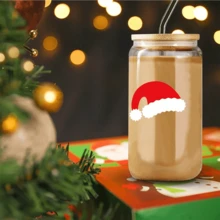 1 chiếc bình thủy tinh đựng nước hình ông già Noel và kẹo que 18,7oz tùy chỉnh có nắp, ống hút, di động, đồ uống cho tiệc Giáng sinh, món quà lý tưởng cho bạn bè và gia đình, bất ngờ đêm Giáng sinh - trong suốt - Xem 2